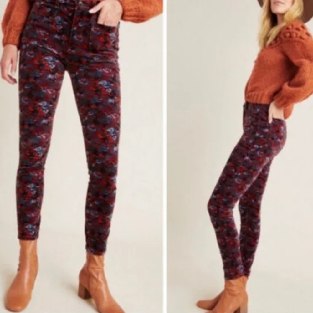 Pilcro Anthropologie Velvet Corduroy High-Rise Skinny Ankle Floral Pants 29